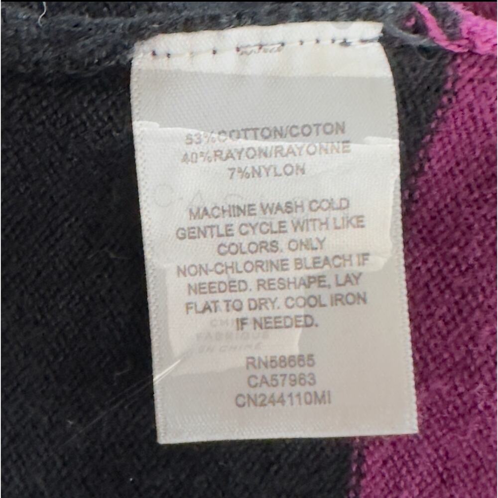 Caslon Sweater Tunic Womens L Berry Black Striped Roll Tab Sleeves Knit Pullover - Picture 7 of 7